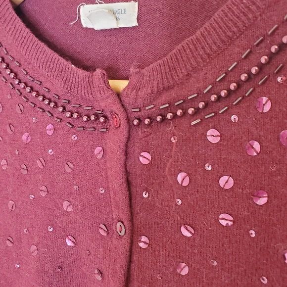 AE maroon beaded sequin cardigan medium - Picture 2 of 4